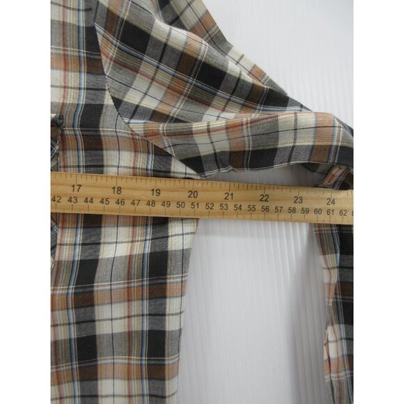 VINTAGE Sears Top Medium Gray 70s Button Up Shirt Plaid Pocket - Picture 5 of 9